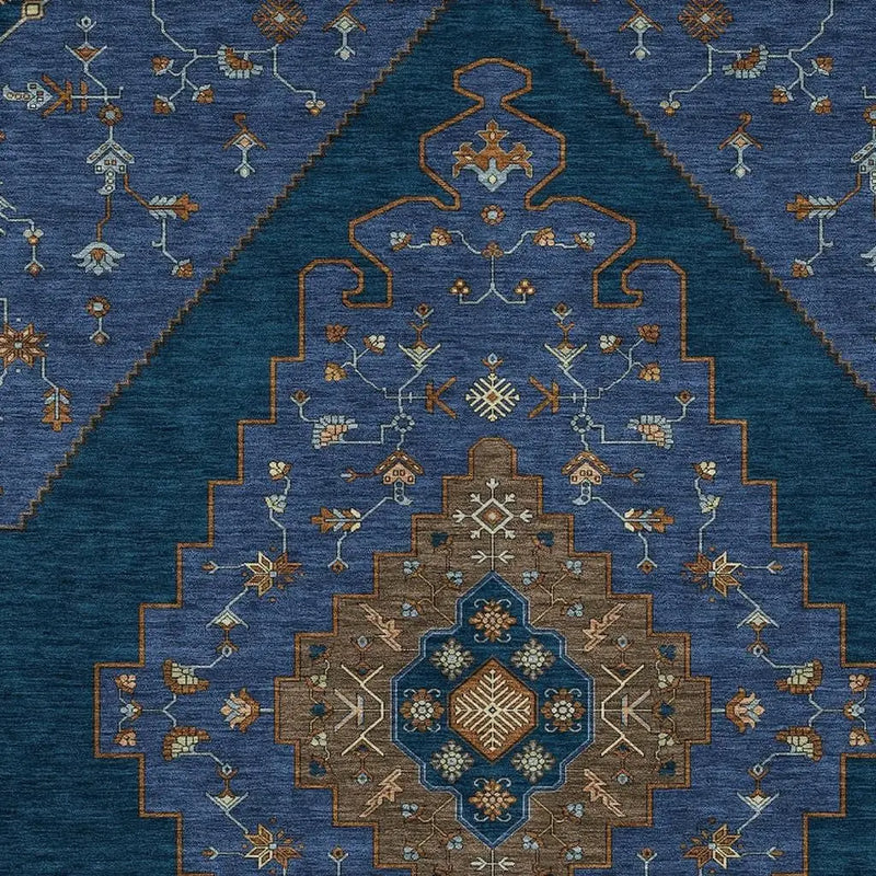 3' X 5' Navy Blue And Teal Blue Geometric Washable Indoor Outdoor Area Rug Homeroots Outdoor