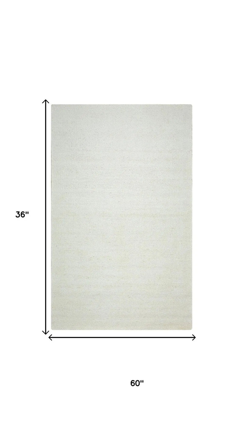 3' X 5' Off White And Ivory Wool Hand Woven Area Rug Homeroots Home Decor