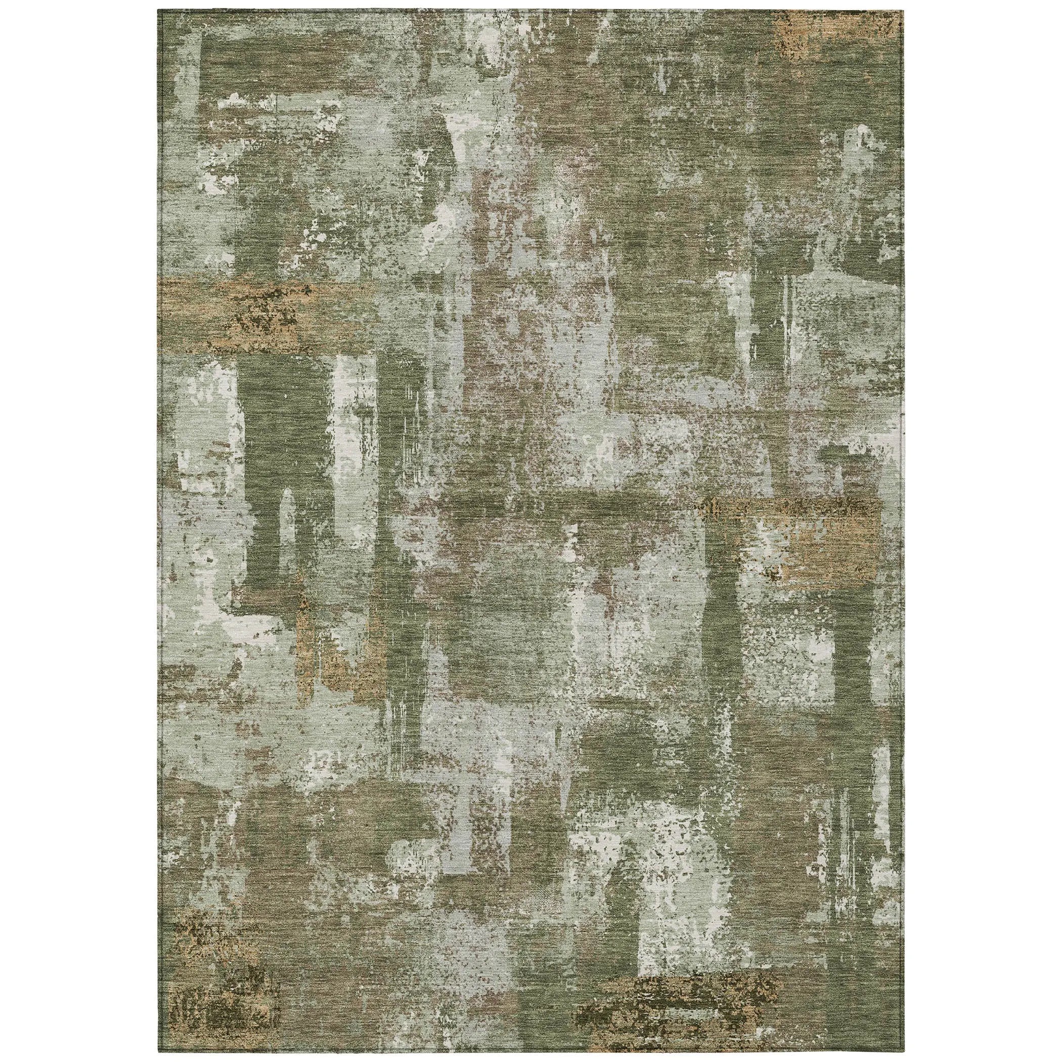 3' X 5' Olive Green And Beige Abstract Washable Indoor Outdoor Area Rug Homeroots Outdoor