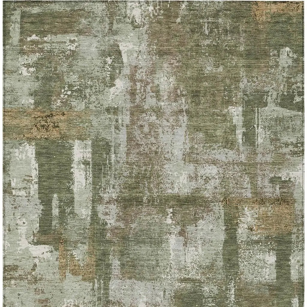 3' X 5' Olive Green And Beige Abstract Washable Indoor Outdoor Area Rug Homeroots Outdoor