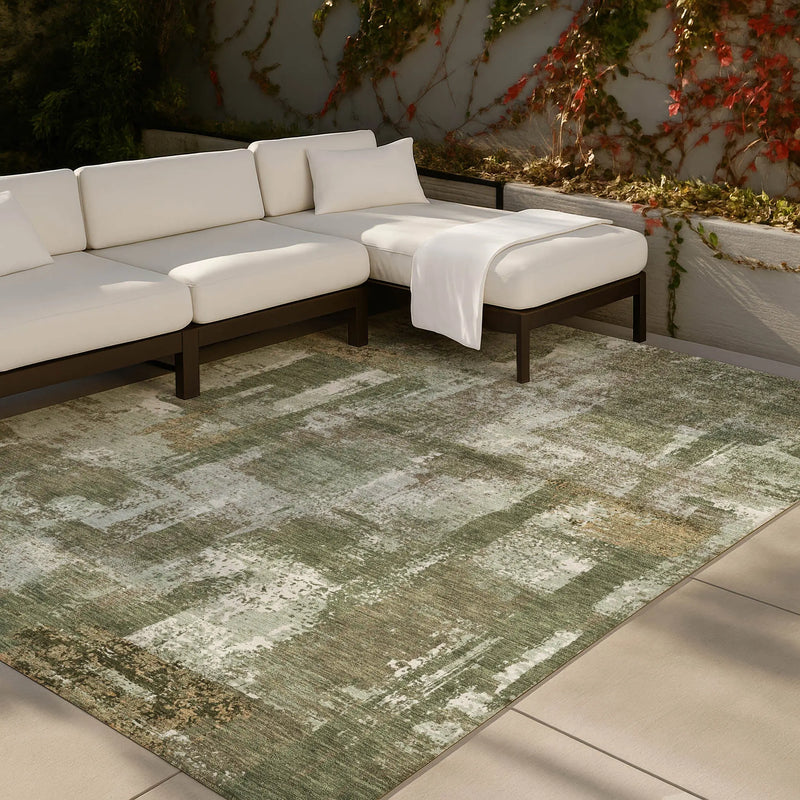3' X 5' Olive Green And Beige Abstract Washable Indoor Outdoor Area Rug Homeroots Outdoor