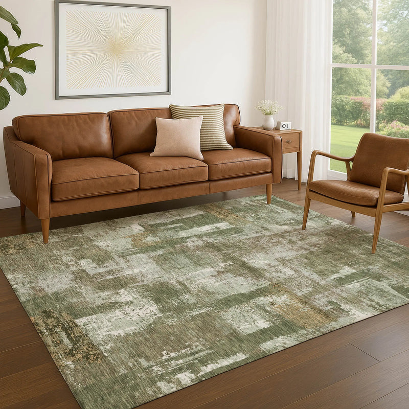 3' X 5' Olive Green And Beige Abstract Washable Indoor Outdoor Area Rug Homeroots Outdoor