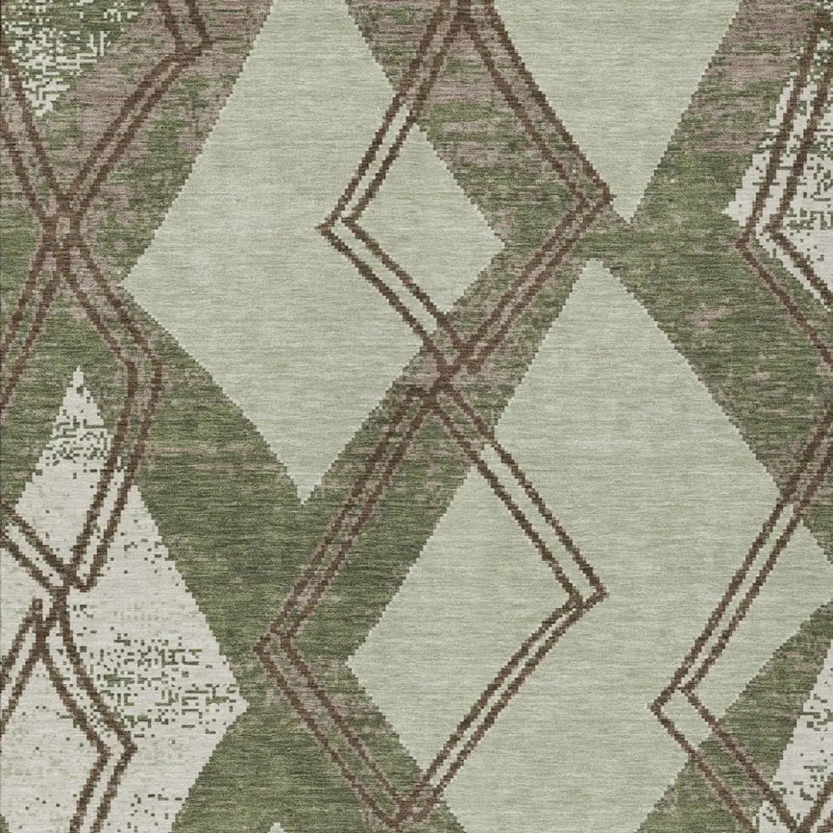 3' X 5' Olive Green And Beige Geometric Washable Indoor Outdoor Area Rug Homeroots Outdoor