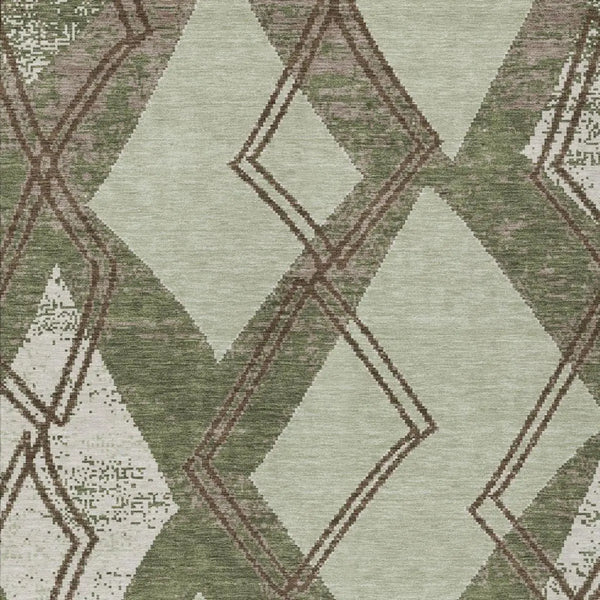 3' X 5' Olive Green And Beige Geometric Washable Indoor Outdoor Area Rug Homeroots Outdoor