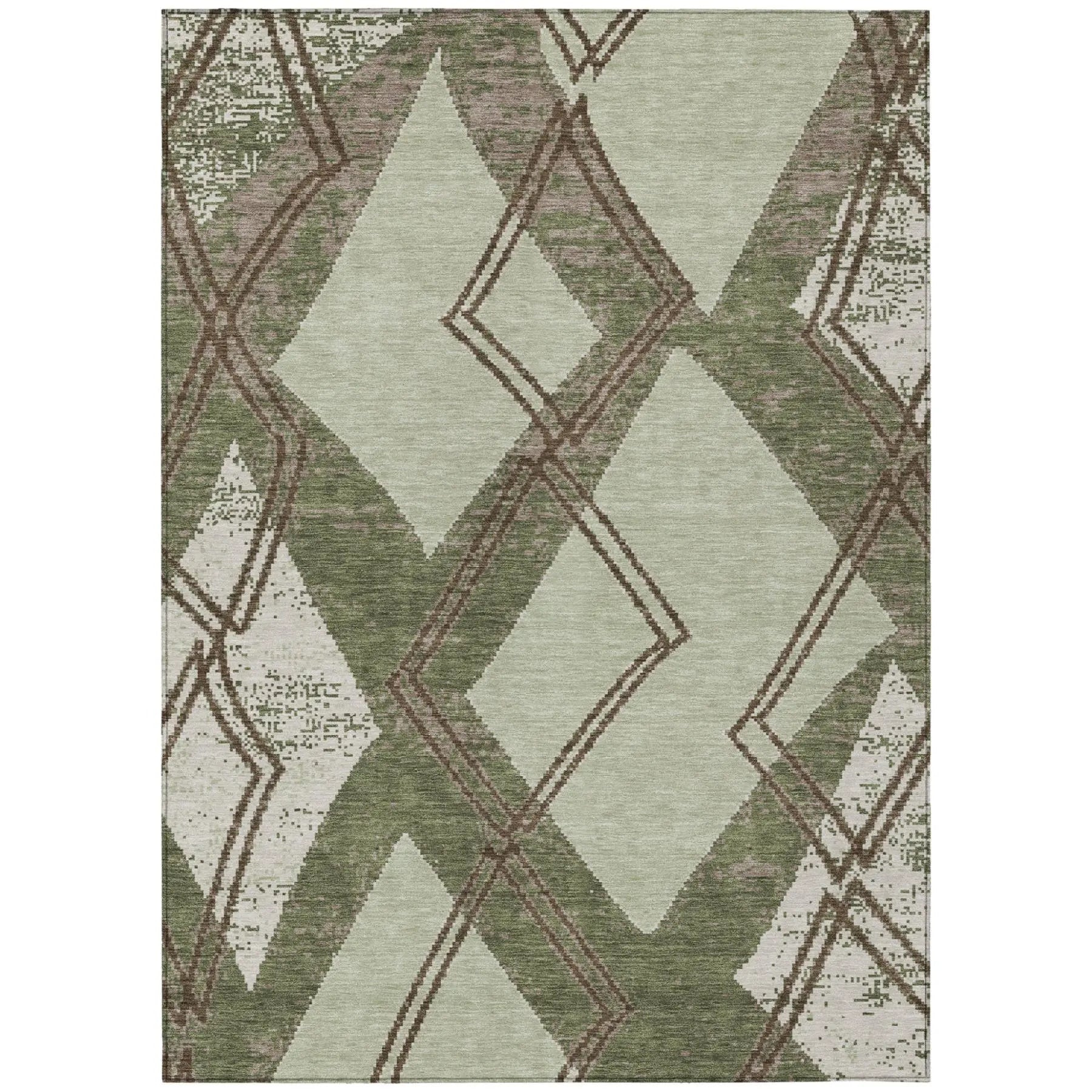 3' X 5' Olive Green And Beige Geometric Washable Indoor Outdoor Area Rug Homeroots Outdoor