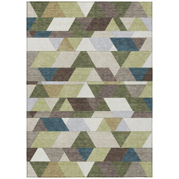 3' X 5' Olive Green And Beige Geometric Washable Indoor Outdoor Area Rug Homeroots Outdoor