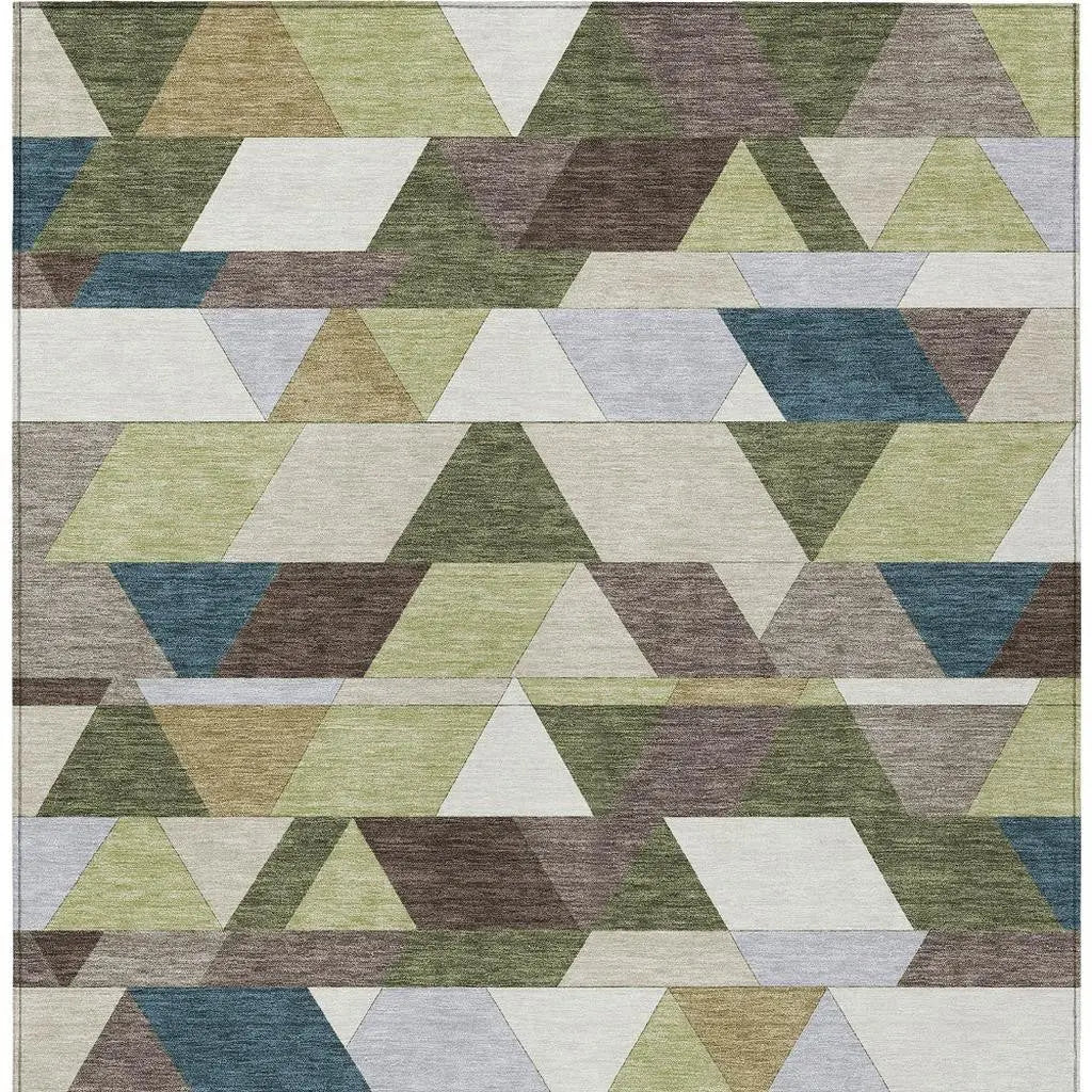 3' X 5' Olive Green And Beige Geometric Washable Indoor Outdoor Area Rug Homeroots Outdoor
