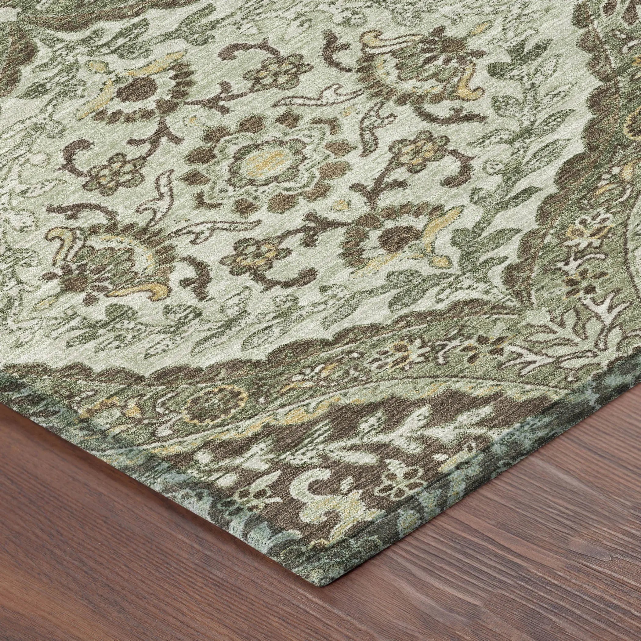 3' X 5' Olive Green And Blue Ogee Washable Indoor Outdoor Area Rug Homeroots Outdoor