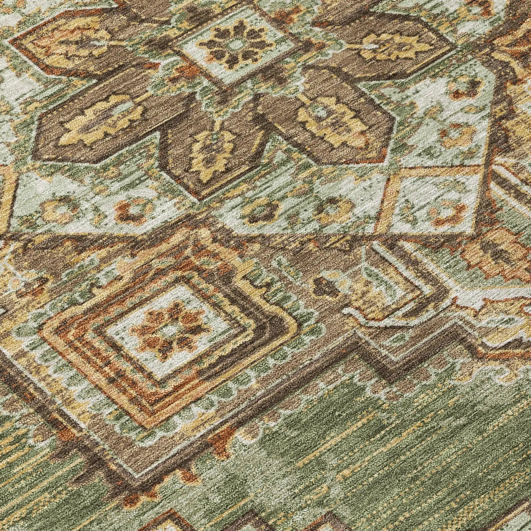 3' X 5' Olive Green And Blue Oriental Washable Indoor Outdoor Area Rug Homeroots Outdoor