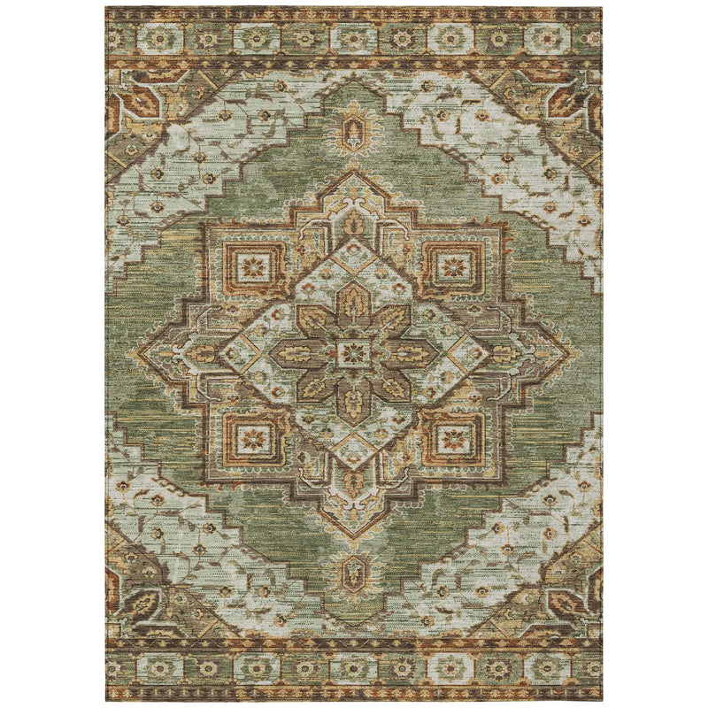 3' X 5' Olive Green And Blue Oriental Washable Indoor Outdoor Area Rug Homeroots Outdoor