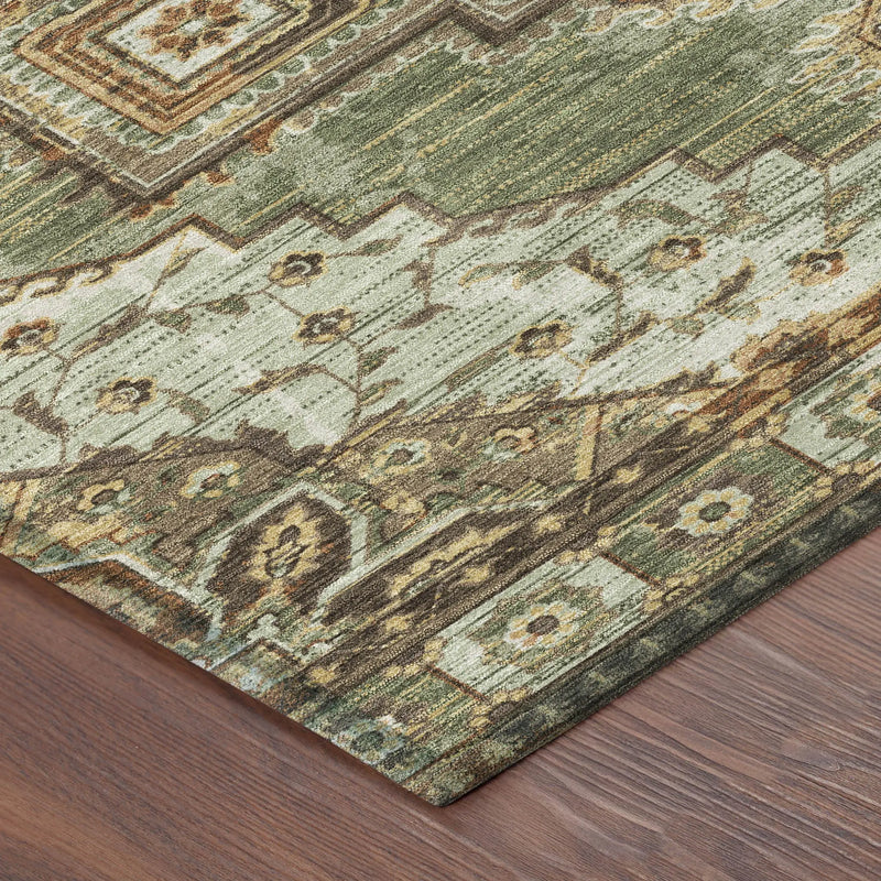 3' X 5' Olive Green And Blue Oriental Washable Indoor Outdoor Area Rug Homeroots Outdoor