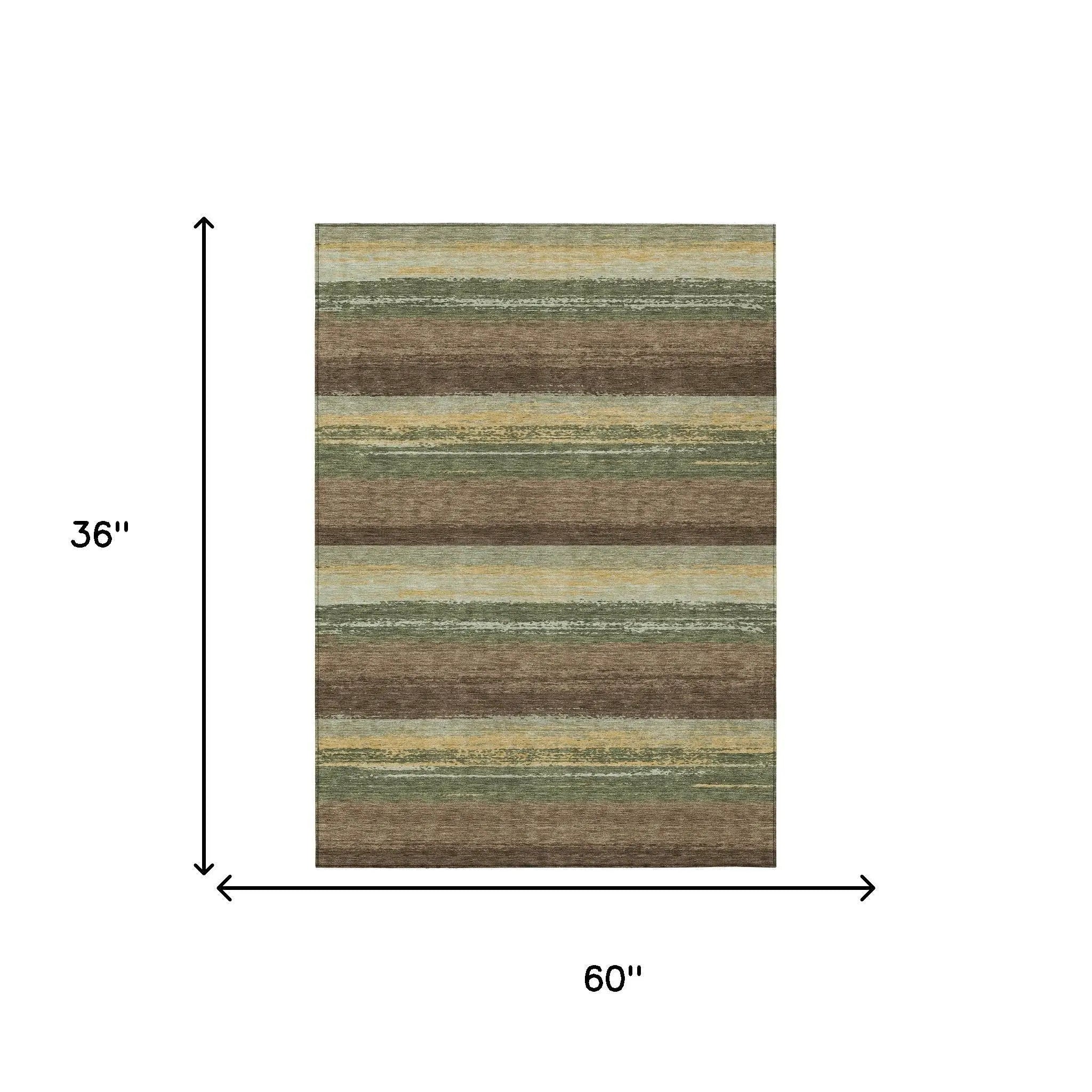 3' X 5' Olive Green And Blue Striped Washable Indoor Outdoor Area Rug Homeroots Outdoor