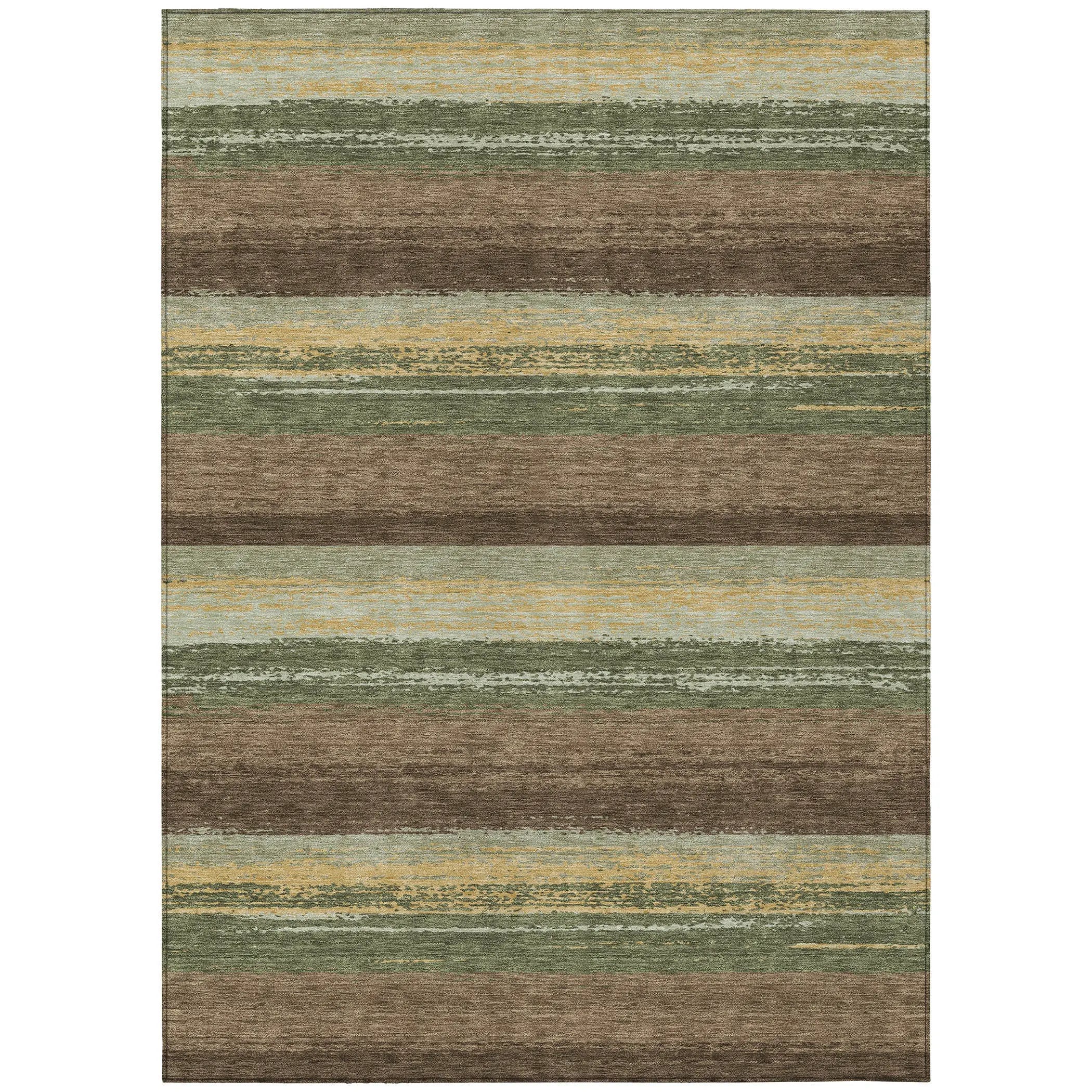 3' X 5' Olive Green And Blue Striped Washable Indoor Outdoor Area Rug Homeroots Outdoor