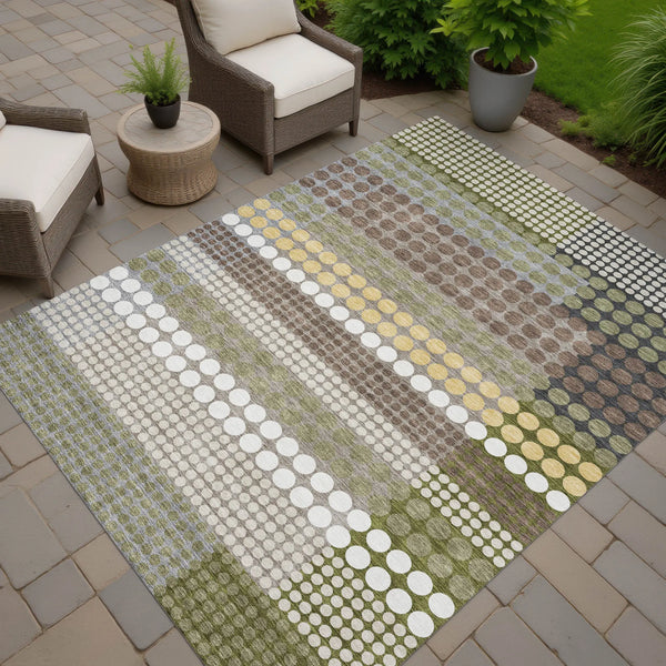 3' X 5' Olive Green And Brown Geometric Washable Indoor Outdoor Area Rug Homeroots Outdoor