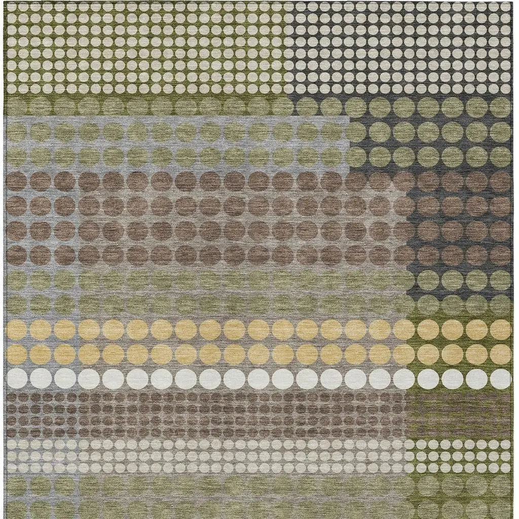 3' X 5' Olive Green And Brown Geometric Washable Indoor Outdoor Area Rug Homeroots Outdoor
