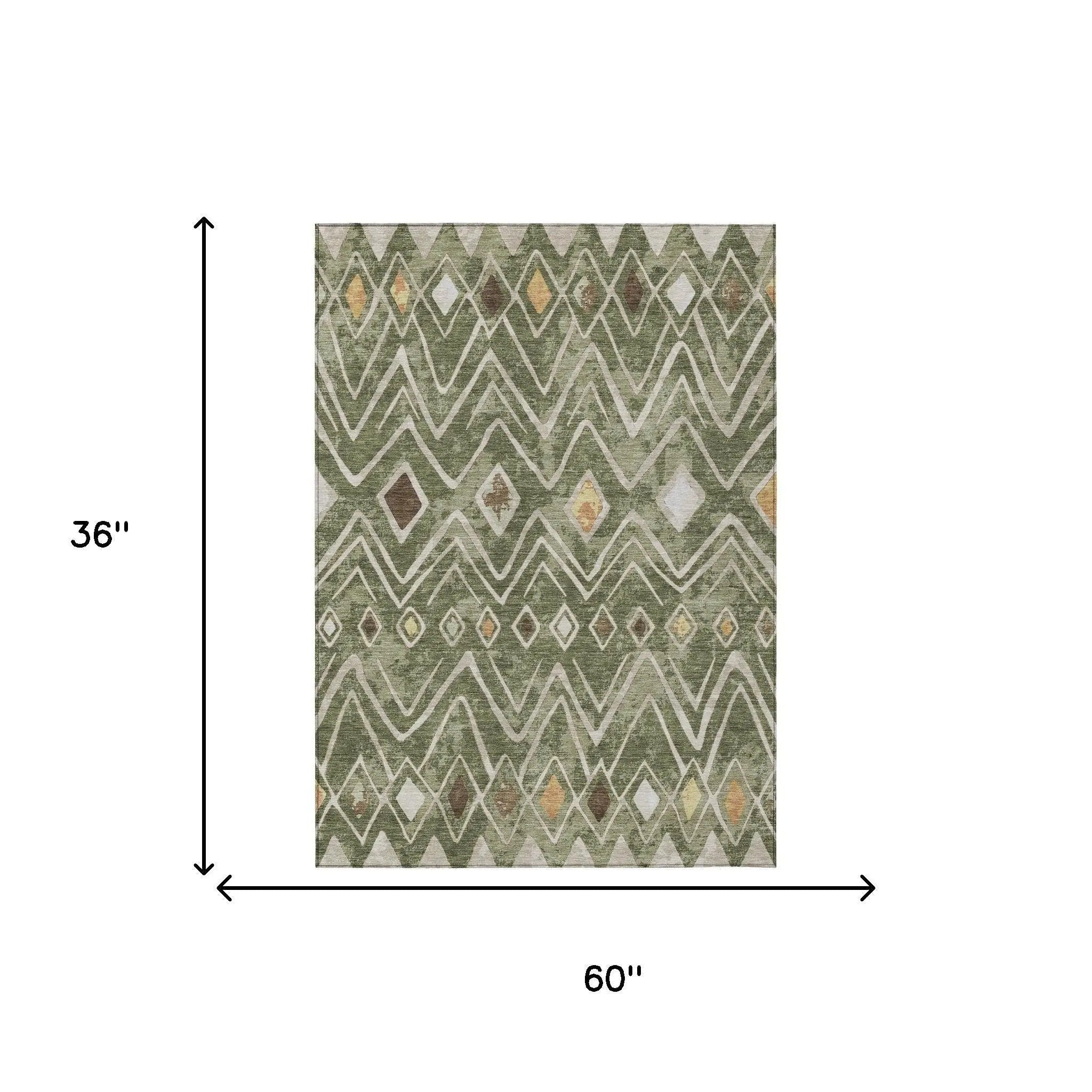 3' X 5' Olive Green And Brown Geometric Washable Indoor Outdoor Area Rug Homeroots Outdoor