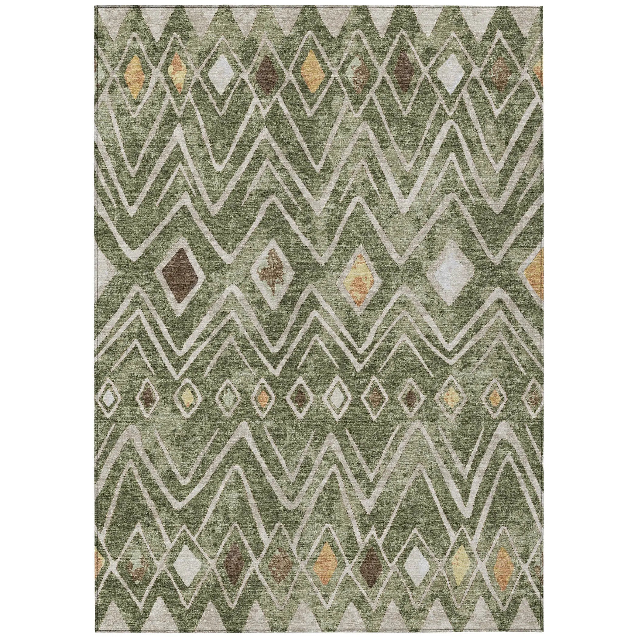 3' X 5' Olive Green And Brown Geometric Washable Indoor Outdoor Area Rug Homeroots Outdoor