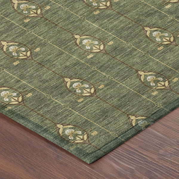 3' X 5' Olive Green And Brown Geometric Washable Indoor Outdoor Area Rug Homeroots Outdoor