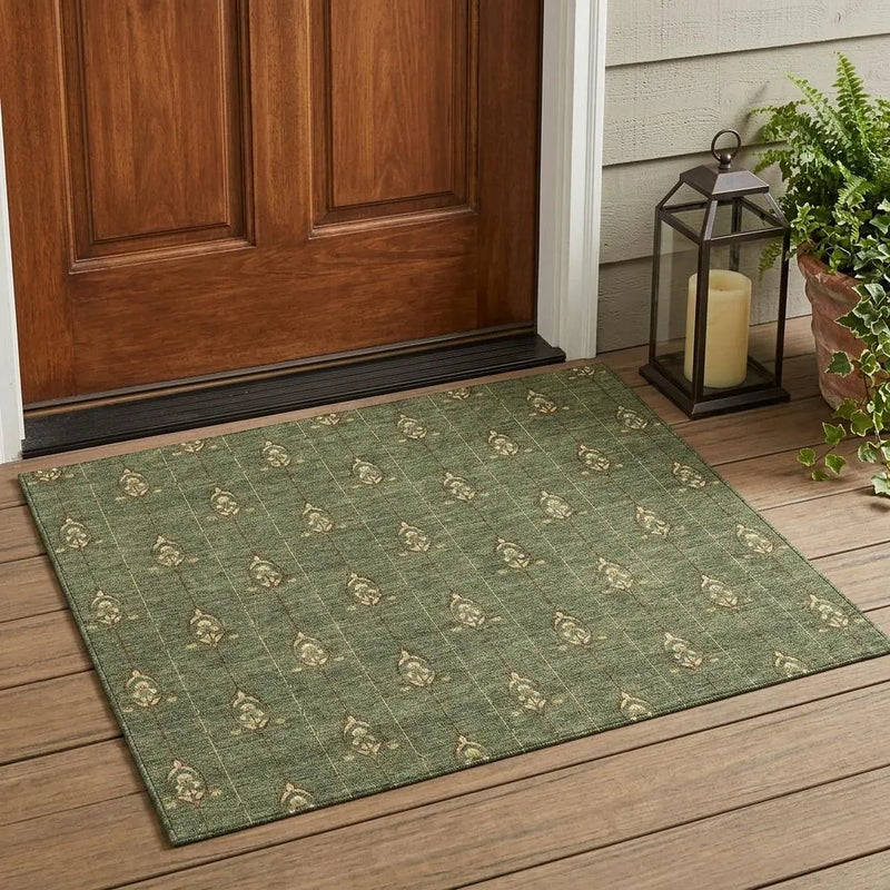 3' X 5' Olive Green And Brown Geometric Washable Indoor Outdoor Area Rug Homeroots Outdoor