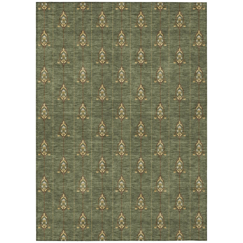 3' X 5' Olive Green And Brown Geometric Washable Indoor Outdoor Area Rug Homeroots Outdoor