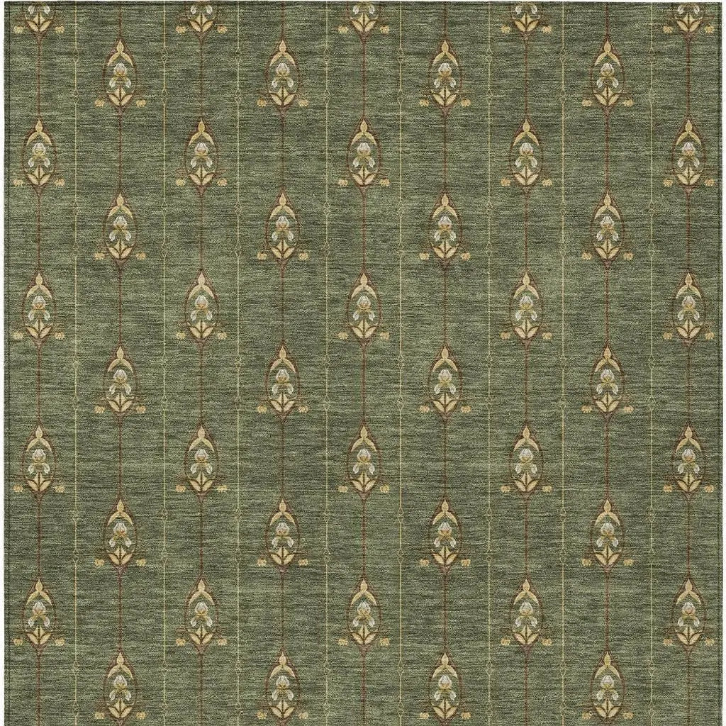3' X 5' Olive Green And Brown Geometric Washable Indoor Outdoor Area Rug Homeroots Outdoor