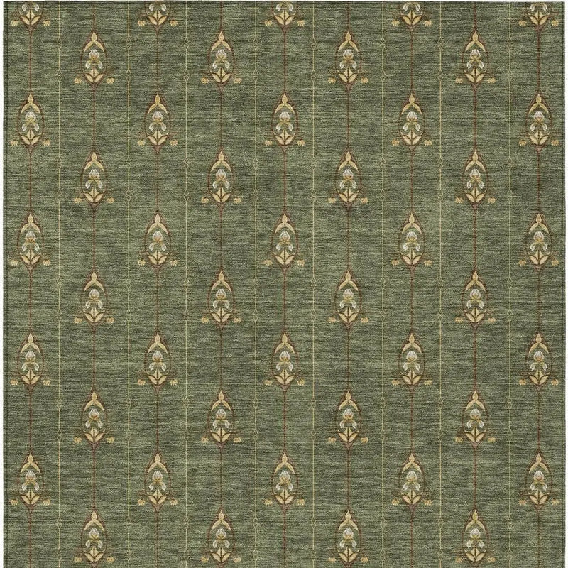3' X 5' Olive Green And Brown Geometric Washable Indoor Outdoor Area Rug Homeroots Outdoor