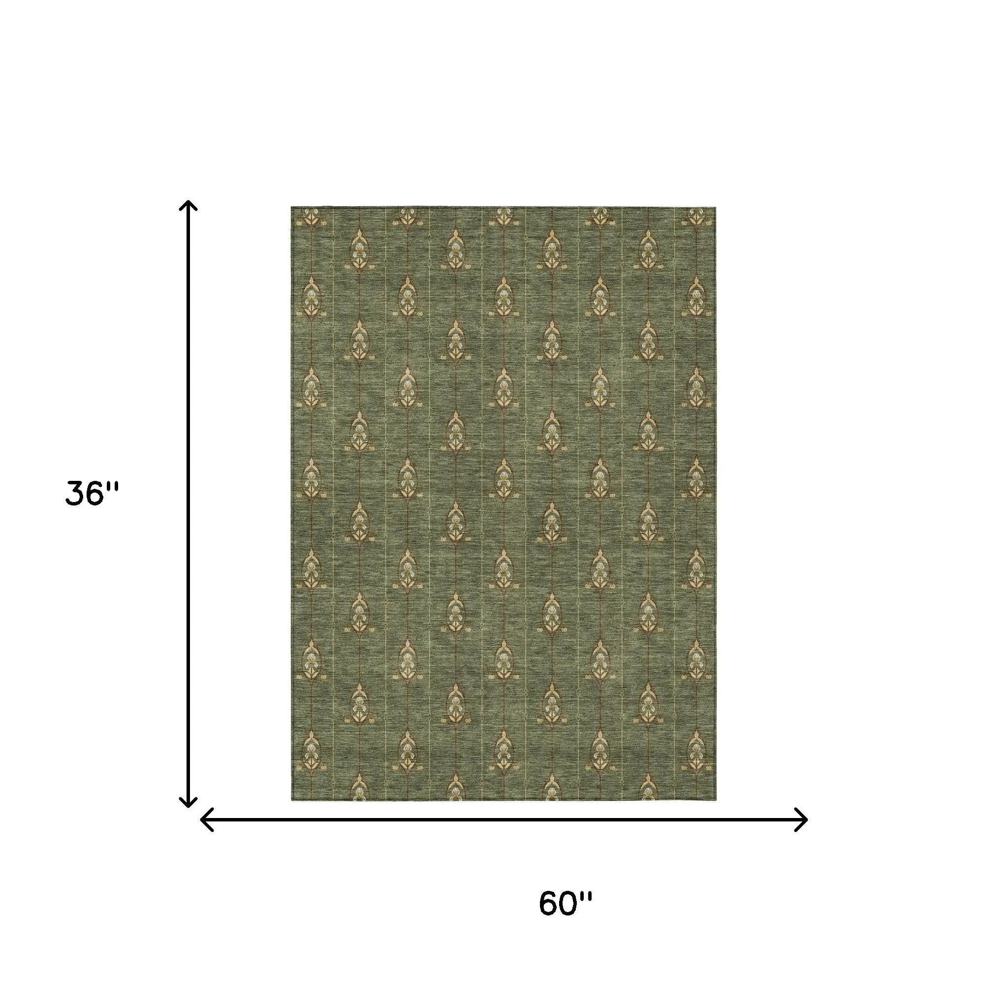 3' X 5' Olive Green And Brown Geometric Washable Indoor Outdoor Area Rug Homeroots Outdoor