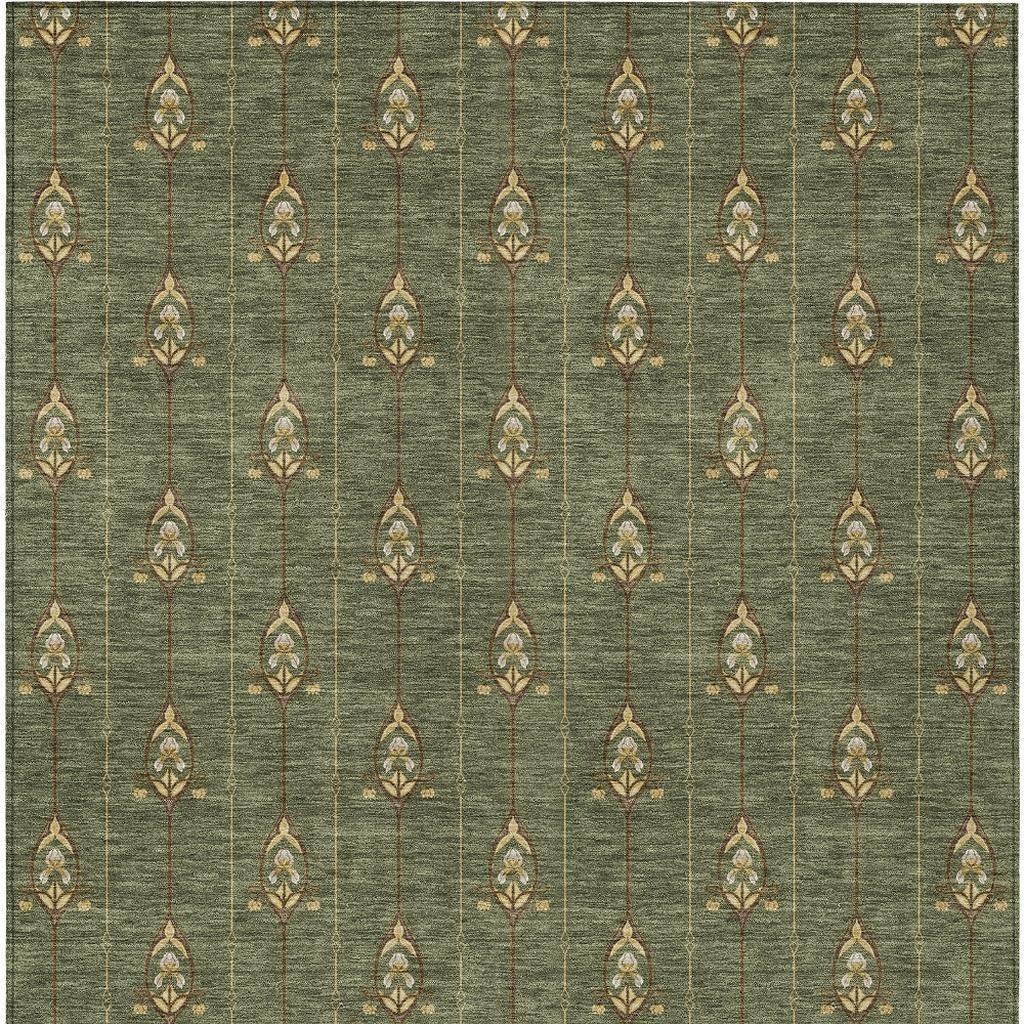 3' X 5' Olive Green And Brown Geometric Washable Indoor Outdoor Area Rug Homeroots Outdoor