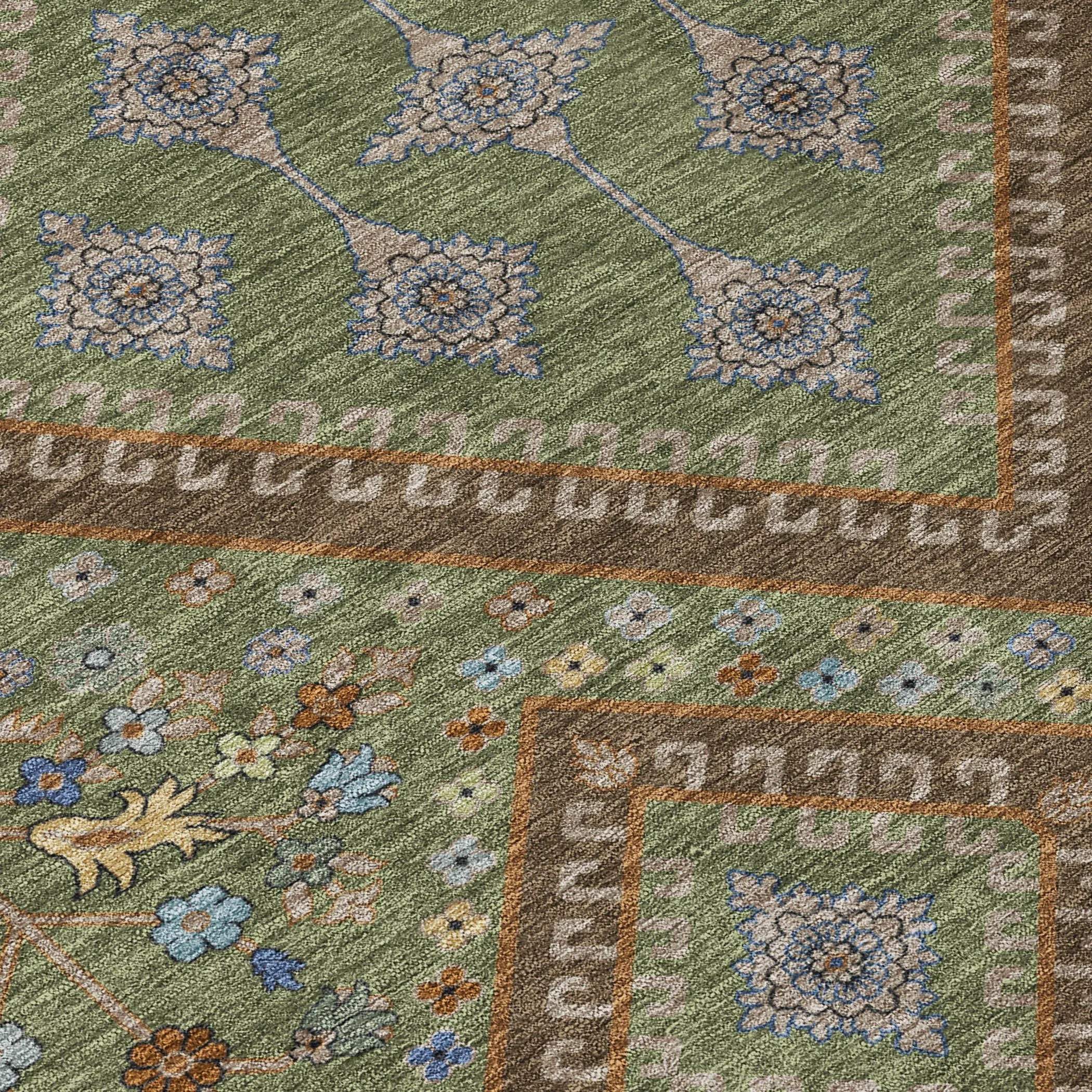 3' X 5' Olive Green And Chocolate Medallion Washable Indoor Outdoor Area Rug Homeroots Outdoor