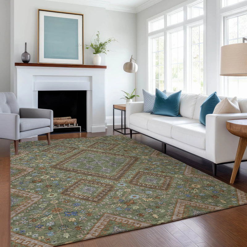 3' X 5' Olive Green And Chocolate Medallion Washable Indoor Outdoor Area Rug Homeroots Outdoor