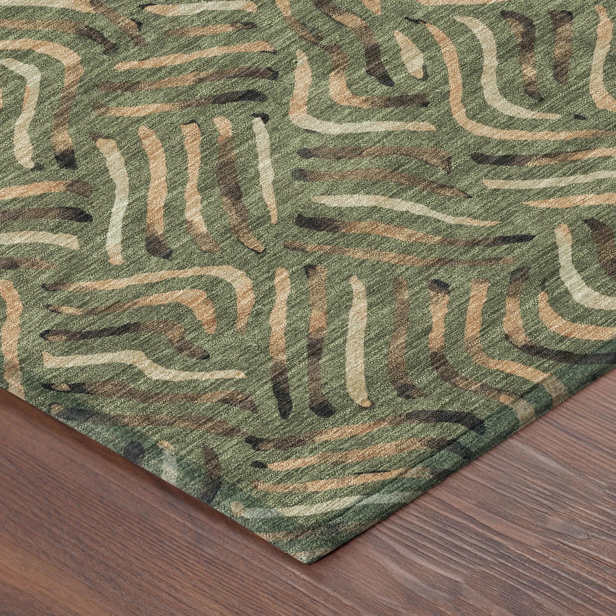 3' X 5' Olive Green And Copper Abstract Washable Indoor Outdoor Area Rug Homeroots Outdoor