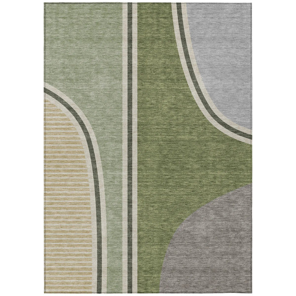 3' X 5' Olive Green And Fern Green Geometric Washable Indoor Outdoor Area Rug Homeroots Outdoor