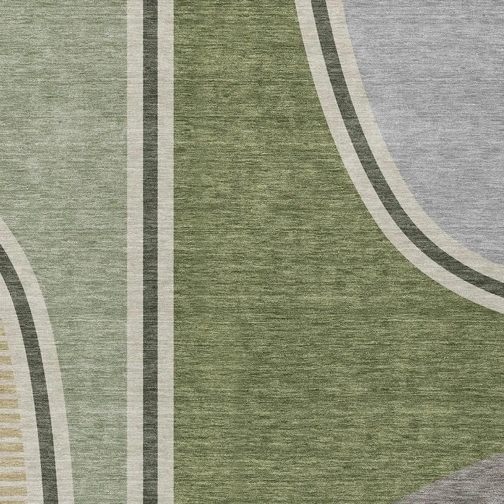 3' X 5' Olive Green And Fern Green Geometric Washable Indoor Outdoor Area Rug Homeroots Outdoor