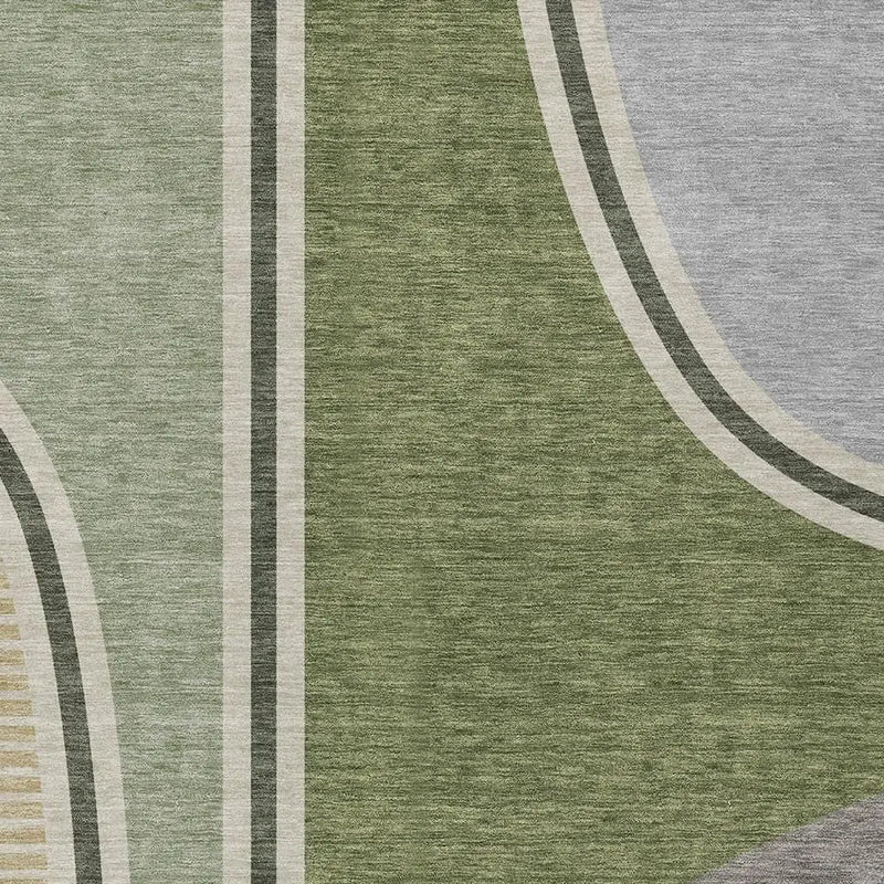 3' X 5' Olive Green And Fern Green Geometric Washable Indoor Outdoor Area Rug Homeroots Outdoor