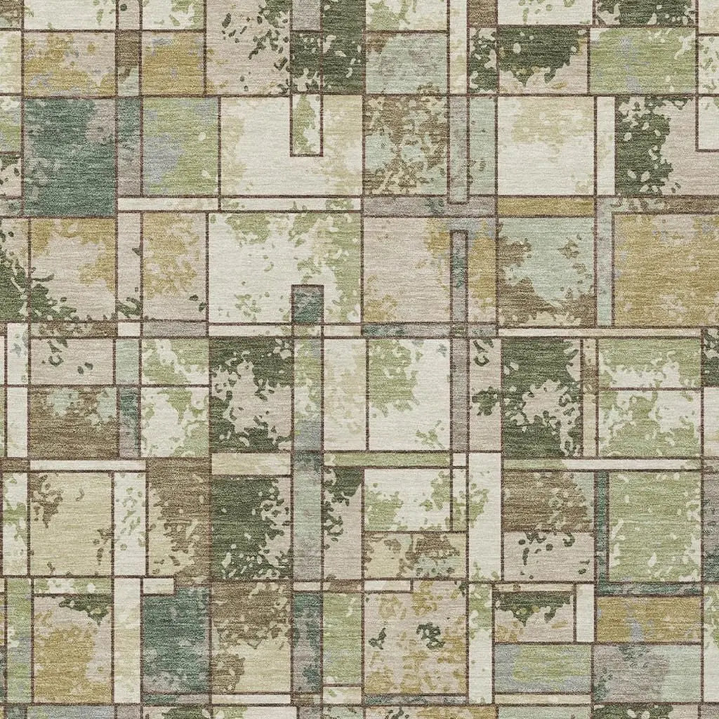 3' X 5' Olive Green And Fern Green Geometric Washable Indoor Outdoor Area Rug Homeroots Outdoor