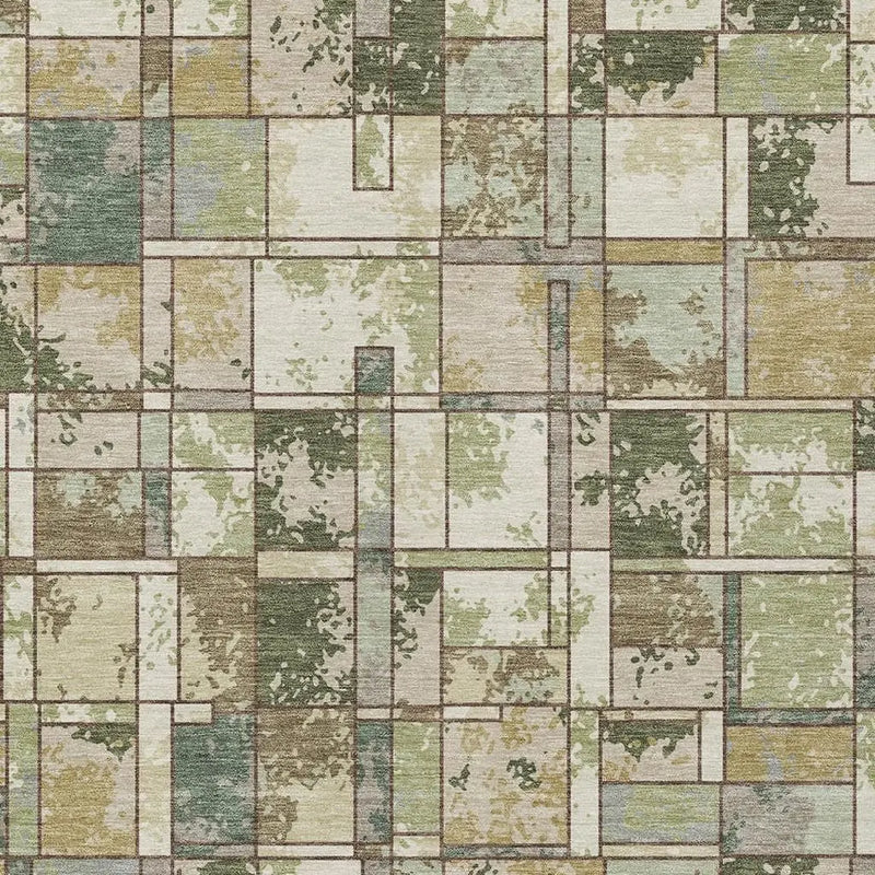 3' X 5' Olive Green And Fern Green Geometric Washable Indoor Outdoor Area Rug Homeroots Outdoor