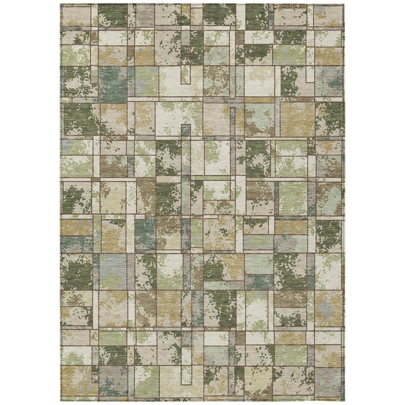 3' X 5' Olive Green And Fern Green Geometric Washable Indoor Outdoor Area Rug Homeroots Outdoor
