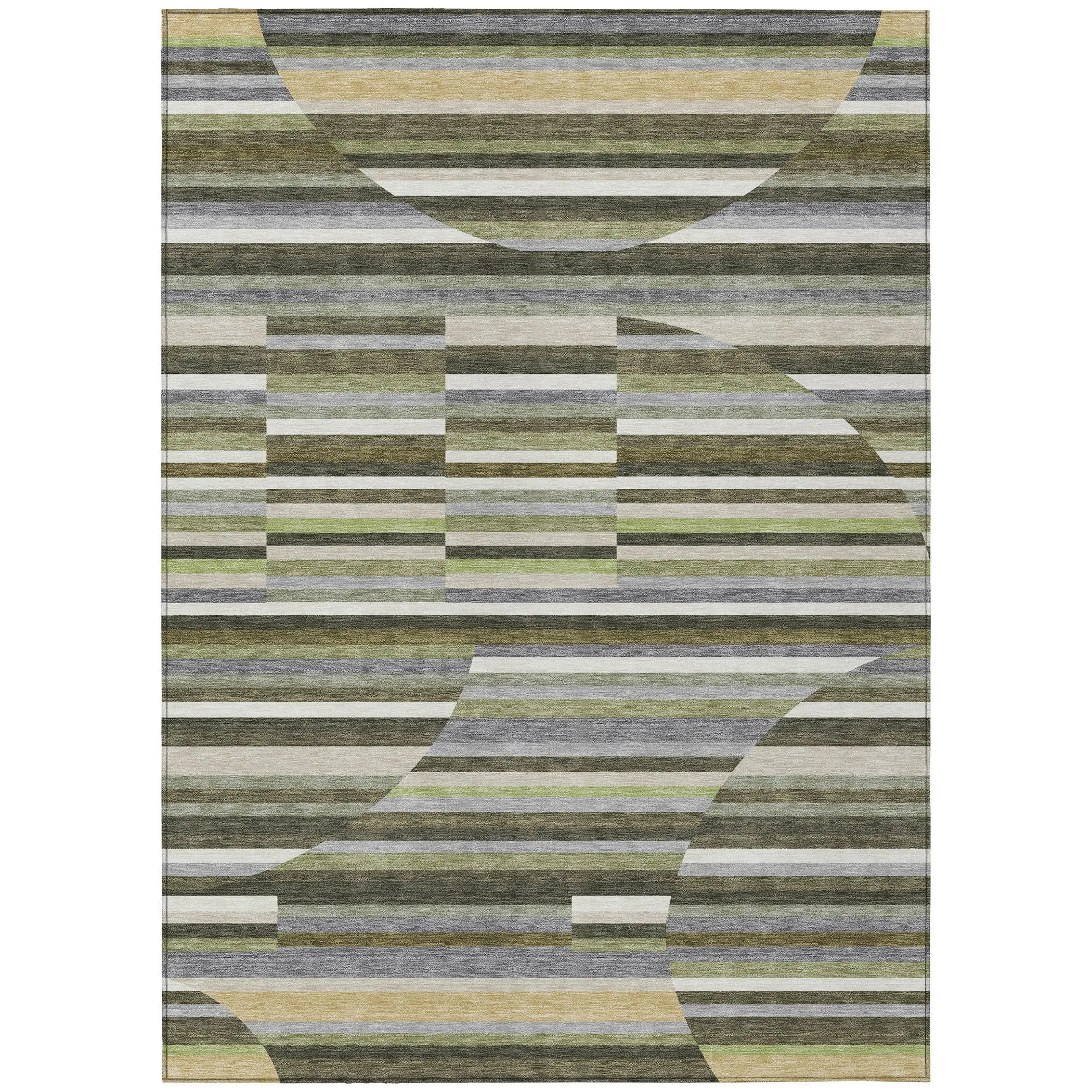 3' X 5' Olive Green And Fern Green Striped Washable Indoor Outdoor Area Rug Homeroots Outdoor