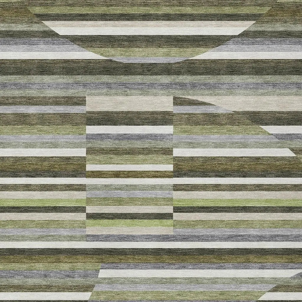 3' X 5' Olive Green And Fern Green Striped Washable Indoor Outdoor Area Rug Homeroots Outdoor