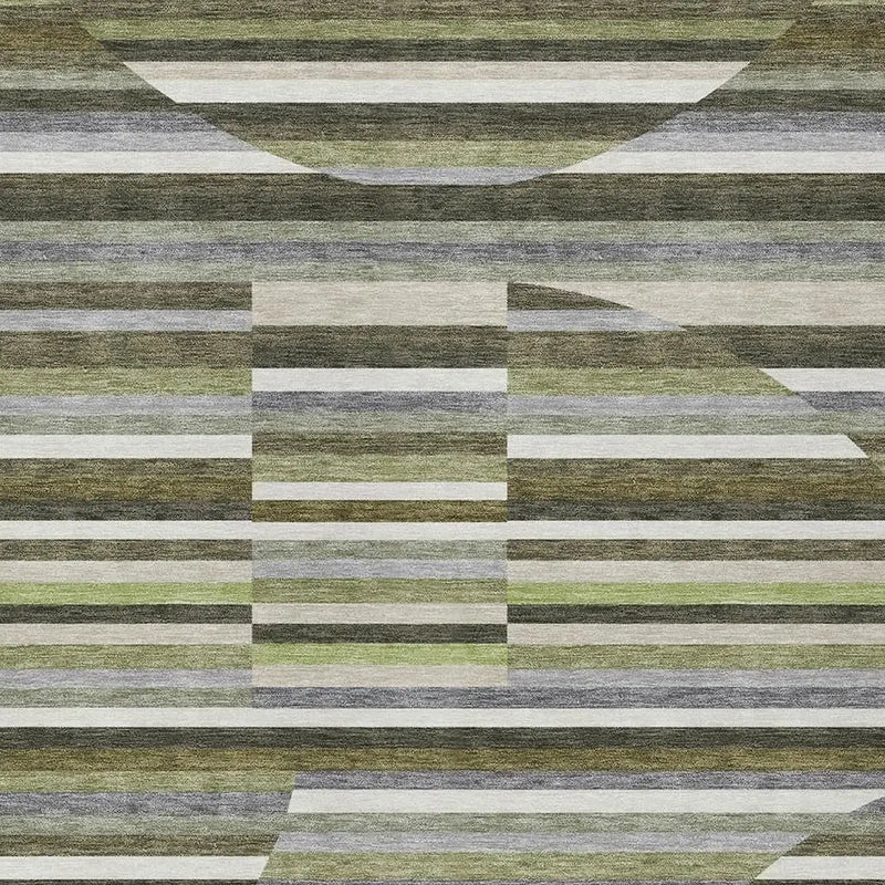 3' X 5' Olive Green And Fern Green Striped Washable Indoor Outdoor Area Rug Homeroots Outdoor