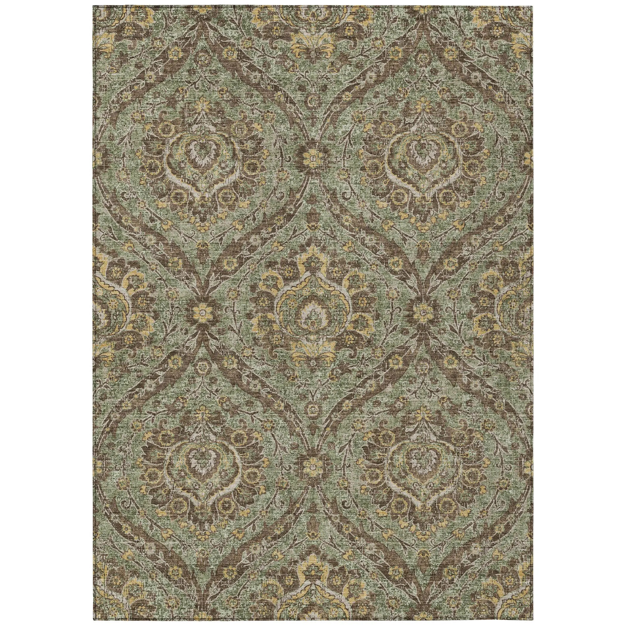 3' X 5' Olive Green And Granite Gray Floral Washable Indoor Outdoor Area Rug Homeroots Outdoor