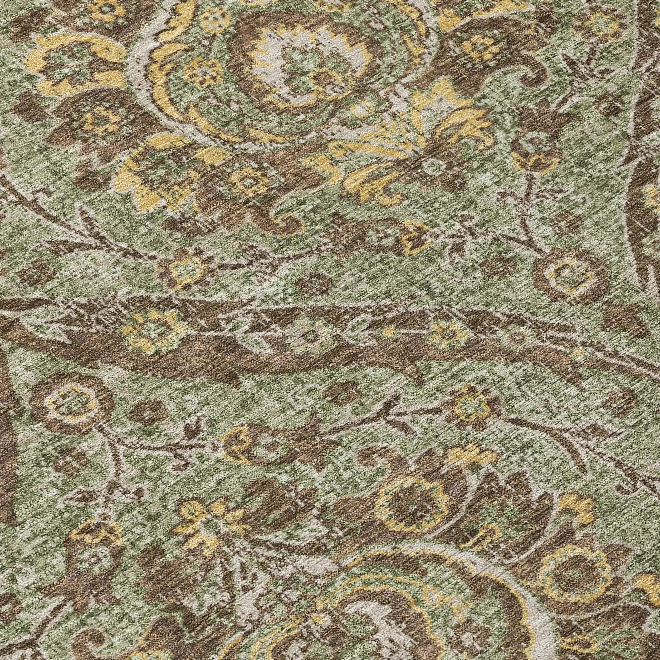 3' X 5' Olive Green And Granite Gray Floral Washable Indoor Outdoor Area Rug Homeroots Outdoor