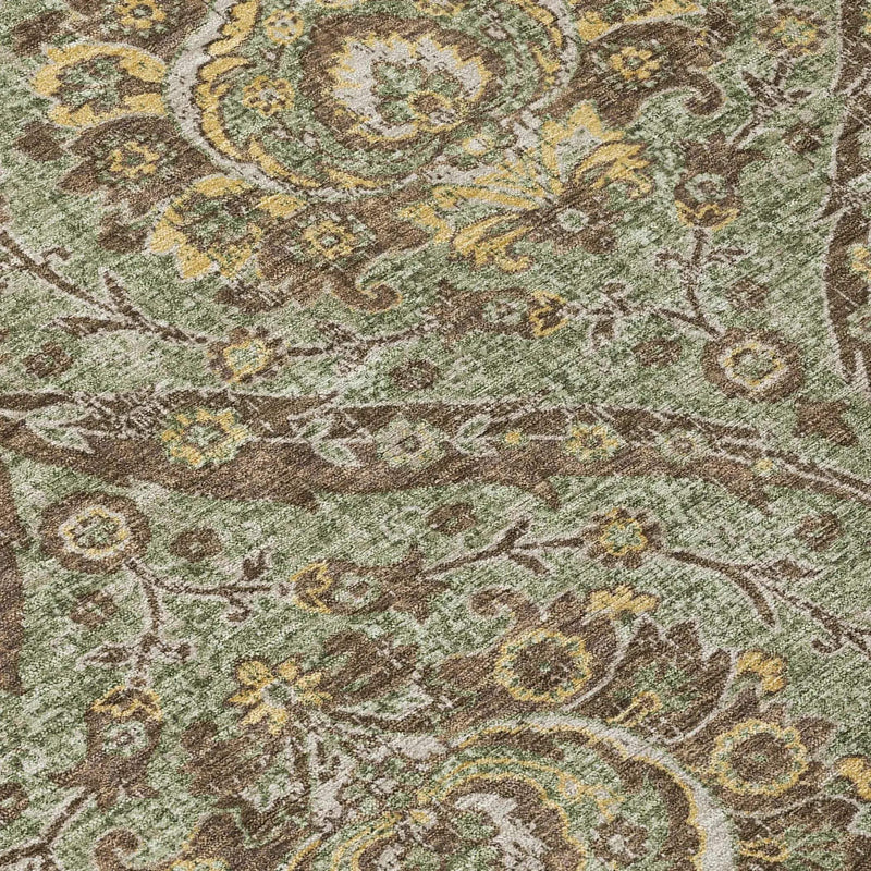 3' X 5' Olive Green And Granite Gray Floral Washable Indoor Outdoor Area Rug Homeroots Outdoor