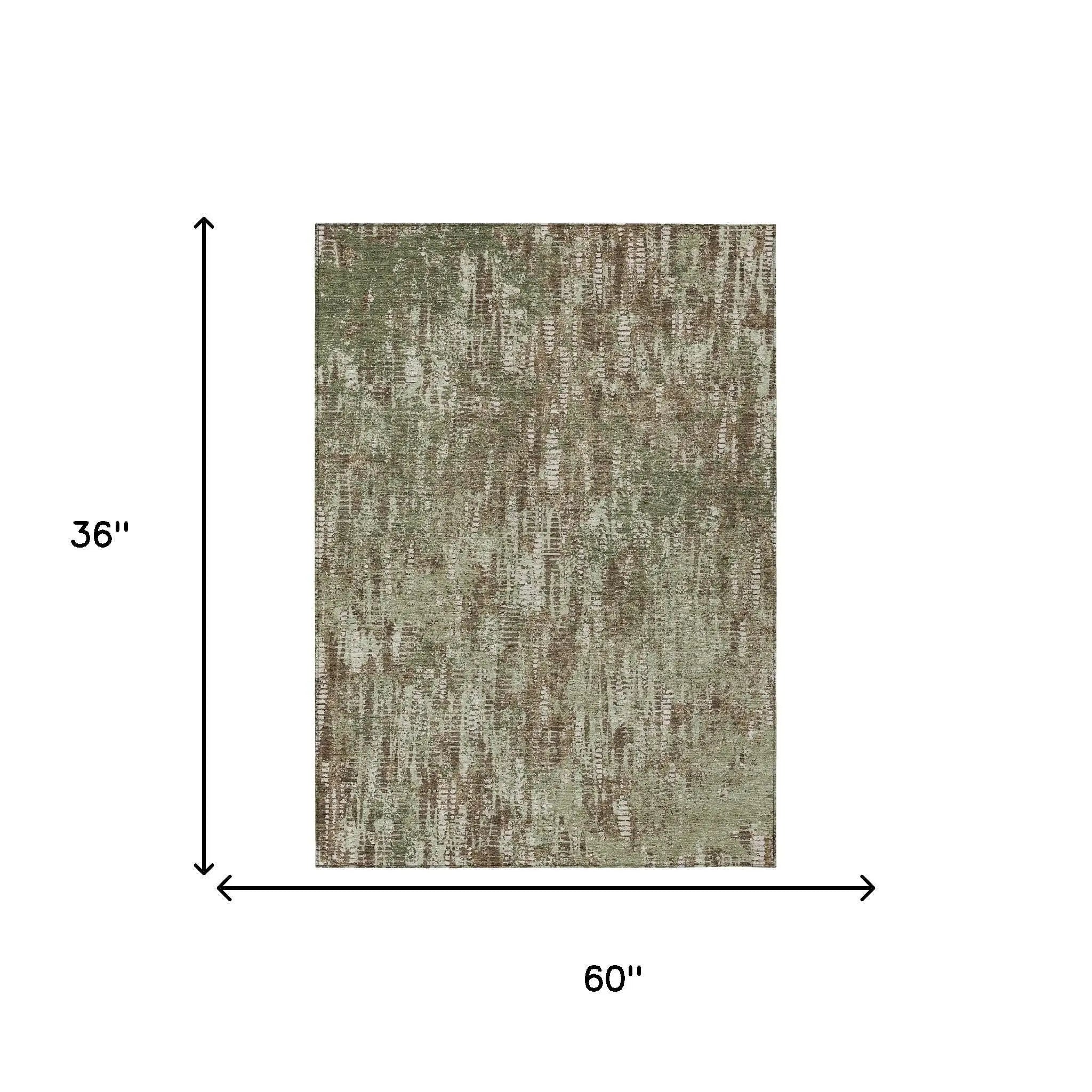 3' X 5' Olive Green And Graphite Abstract Washable Indoor Outdoor Area Rug Homeroots Outdoor