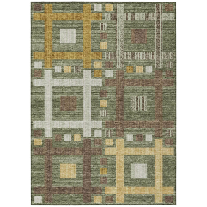 3' X 5' Olive Green And Gray Geometric Washable Indoor Outdoor Area Rug Homeroots Outdoor