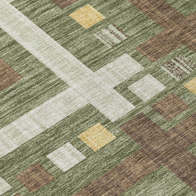 3' X 5' Olive Green And Gray Geometric Washable Indoor Outdoor Area Rug Homeroots Outdoor