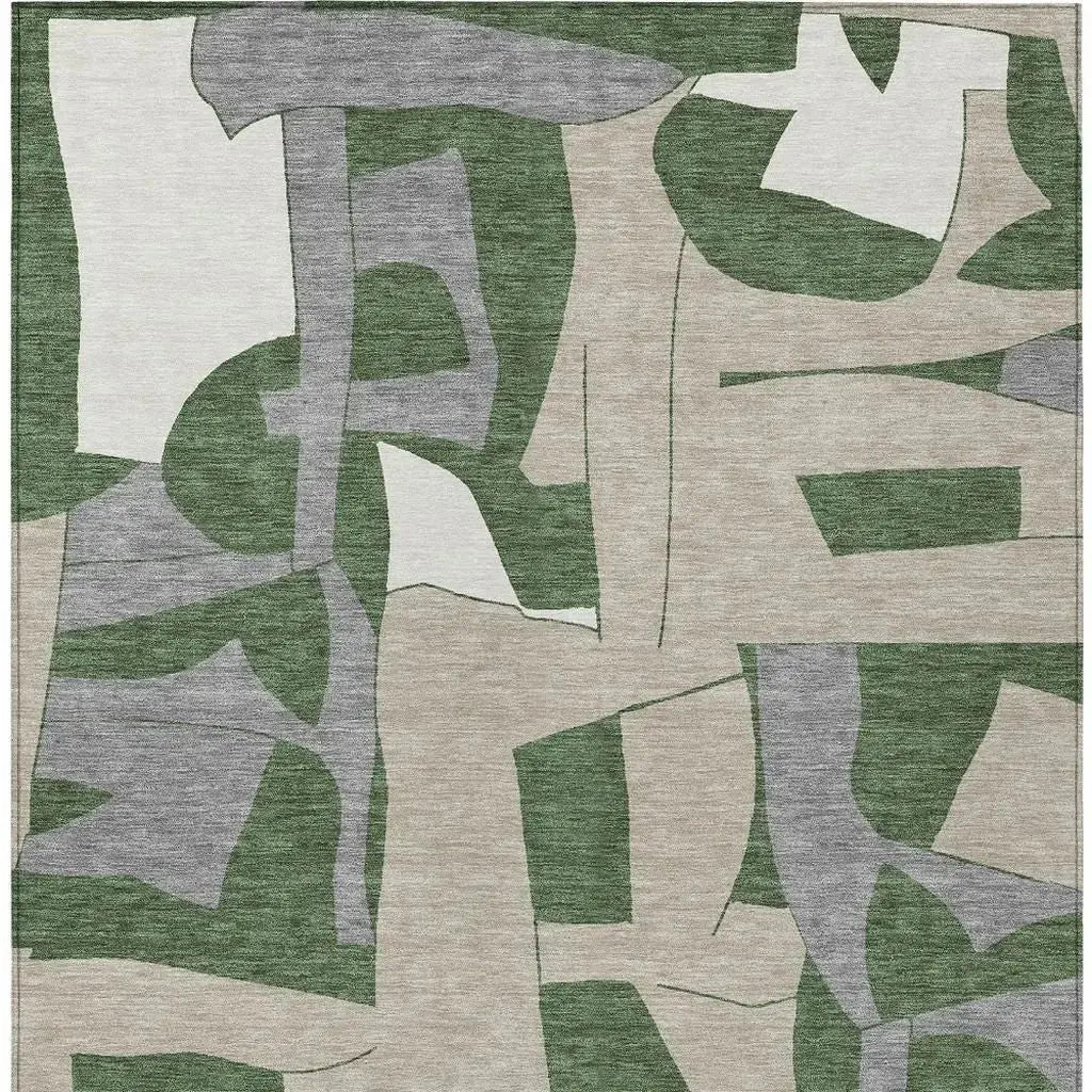 3' X 5' Olive Green And Gray Geometric Washable Indoor Outdoor Area Rug Homeroots Outdoor