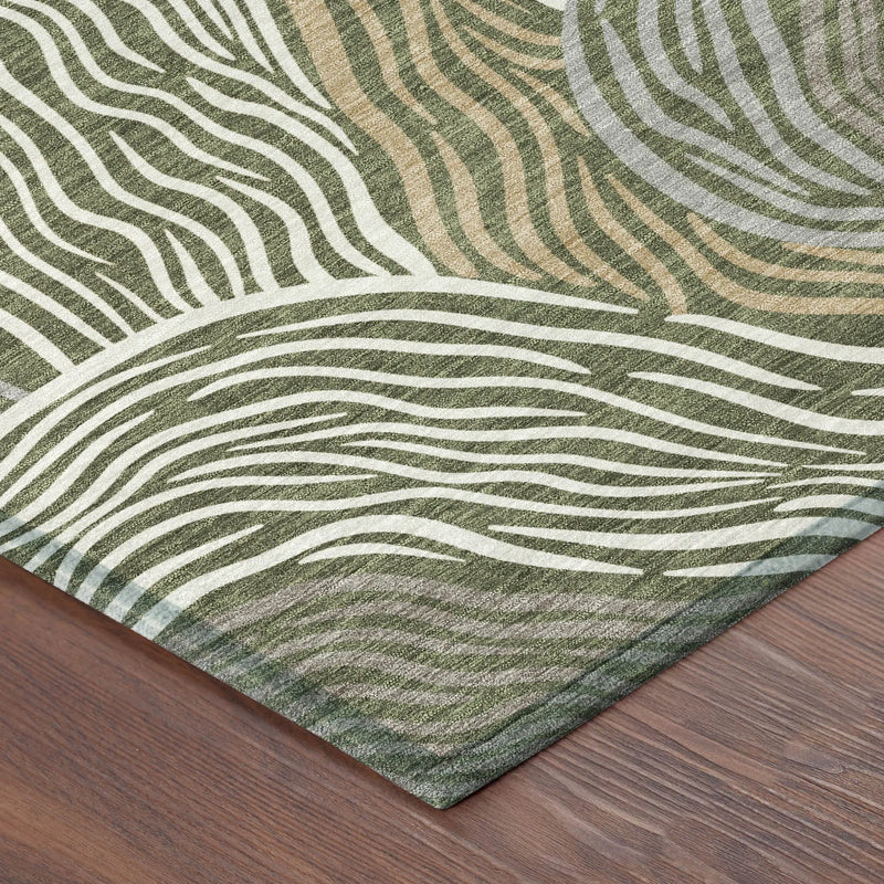 3' X 5' Olive Green And Gray Ikat Washable Indoor Outdoor Area Rug Homeroots Outdoor