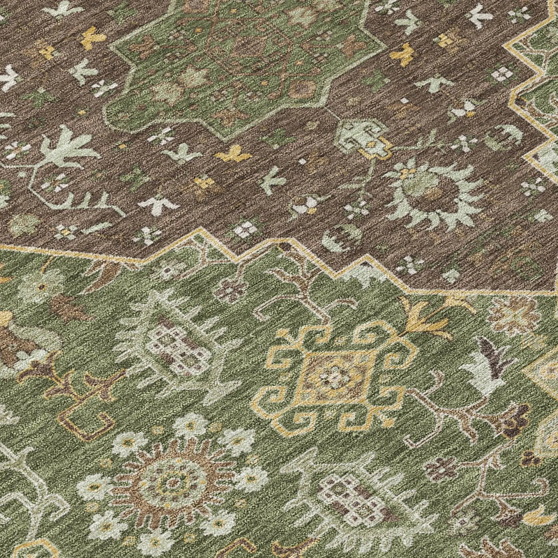 3' X 5' Olive Green And Gray Medallion Washable Indoor Outdoor Area Rug Homeroots Outdoor