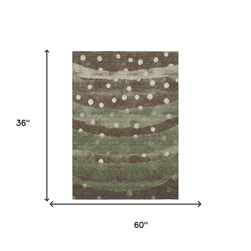 3' X 5' Olive Green And Gray Striped Washable Indoor Outdoor Area Rug Homeroots Outdoor